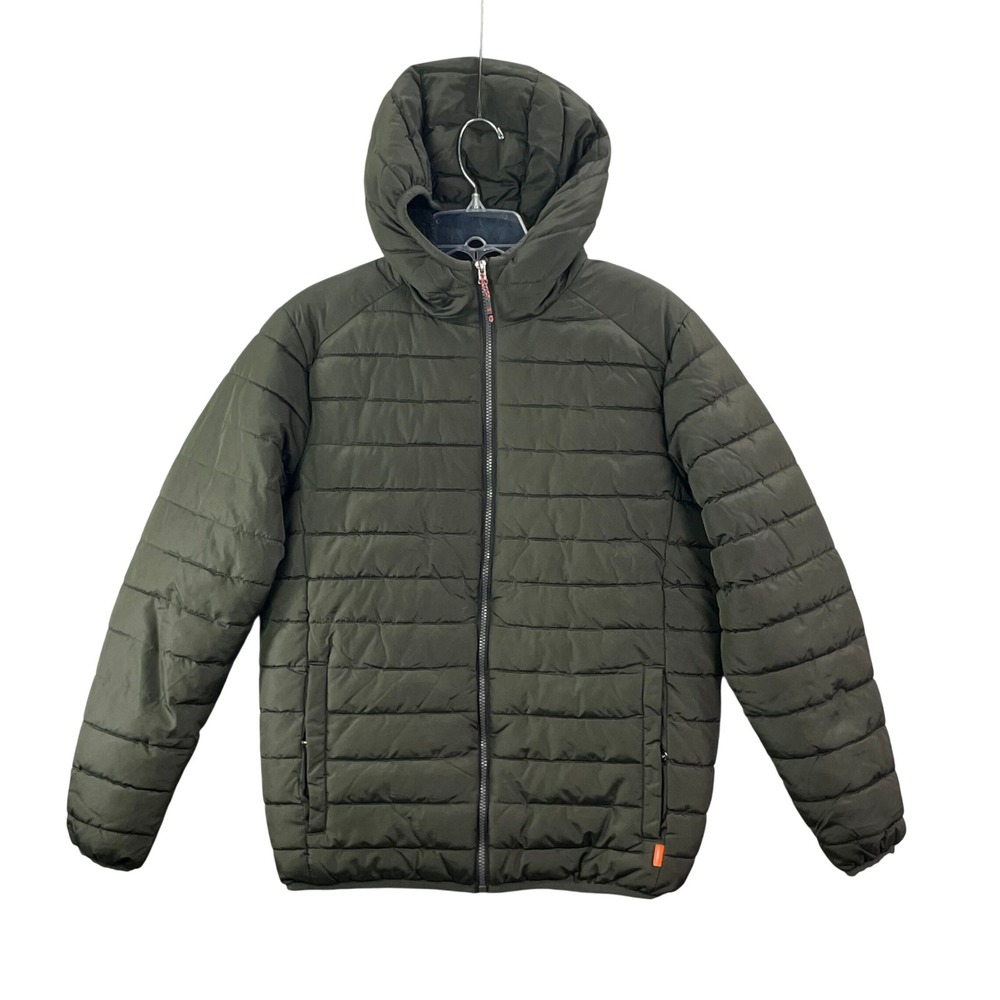 Hawke & Co Puffer Jacket Mens Small Olive Green Sherpa Lined Hooded Insulated‎